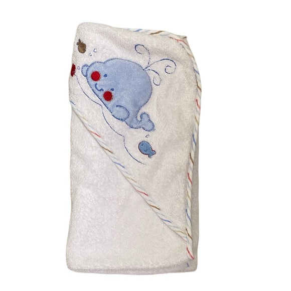 Just Born hooded towel white and blue whale Size OS - Picture 1 of 9